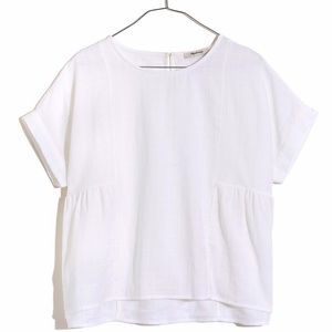 Madewell Cuffed-Sleeve Shirred White Top